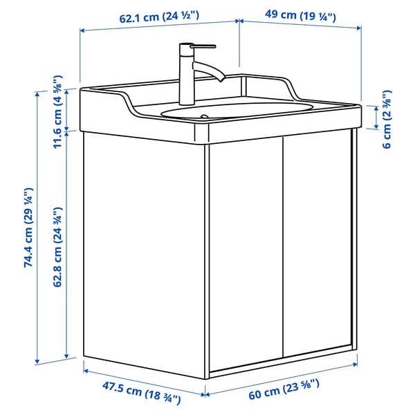 Illustration with measurements for the product: TÄNNFORSEN.
