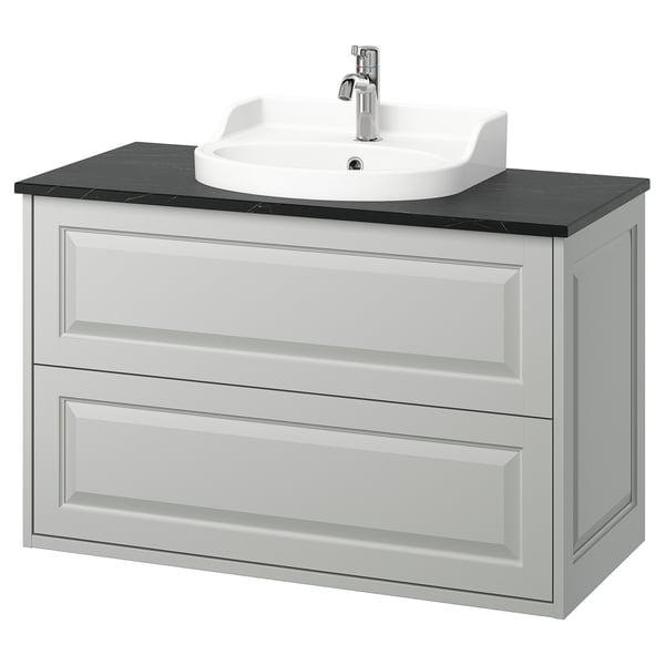 TÄNNFORSEN vanity, light grey, wood, rectangular, classic design.