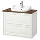 TÄNNFORSEN white bathroom vanity, wooden top, ceramic sink, classic design.