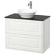 TÄNNFORSEN white bathroom cabinet, marble countertop, round ceramic sink, chrome tap.