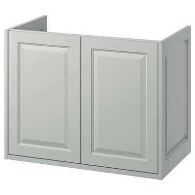 TÄNNFORSEN light grey bathroom cabinet, rectangular with bevelled panels, wall-mount or leg options.