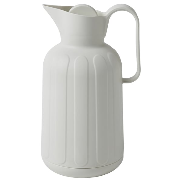 TAGGÖGA white vacuum flask, stylish design, tall with vertical grooves, comfortable handle.