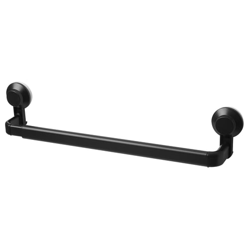 Black TISKEN extendable towel rack, sleek modern design.