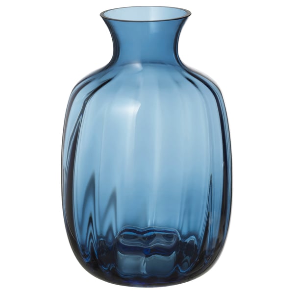 Blue TONSÄTTA glass vase, mouth blown, smooth shape, clear lines.