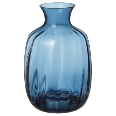 Blue TONSÄTTA glass vase, mouth blown, smooth shape, clear lines.