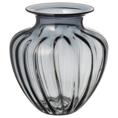 TONSÄTTA vase: large, frosted gray, ribbed glass centerpiece.