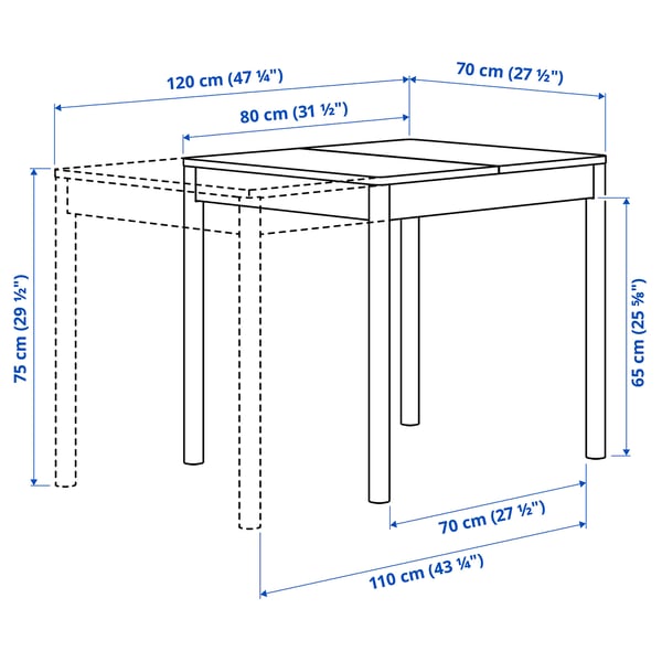 TONSTAD Extendable table, off-white, 80/120x70 cm