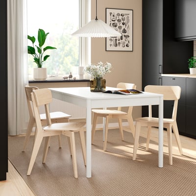 TONSTAD / LISABO Table and 4 chairs, off-white/ash, 140/196x85 cm
