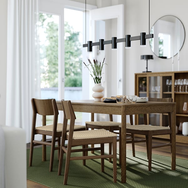 TONSTAD / SKANSNÄS Table and 4 chairs, brown stained oak veneer/brown beech, 140/196x85 cm