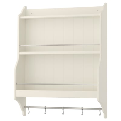 TORNVIKEN white wall shelf unit, 3-tier, metal hooks & rods.