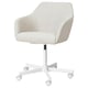 TOSSBERG chair: cream fabric, curvy shape, adjustable height, 5 white wheels.