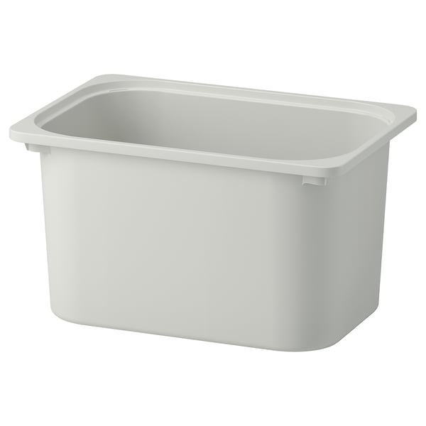 TROFAST light grey rectangular storage box, made of 50% recycled plastic, sturdy and stackable.