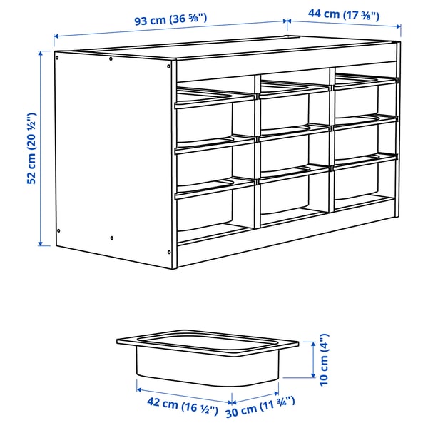 Illustration with measurements for the product: TROFAST.