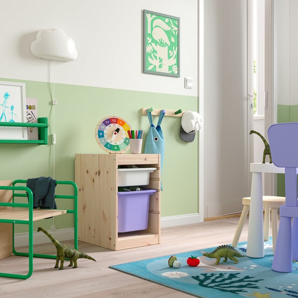 TROFAST Storage combination with boxes, light white stained pine white/lilac, 32x44x52 cm