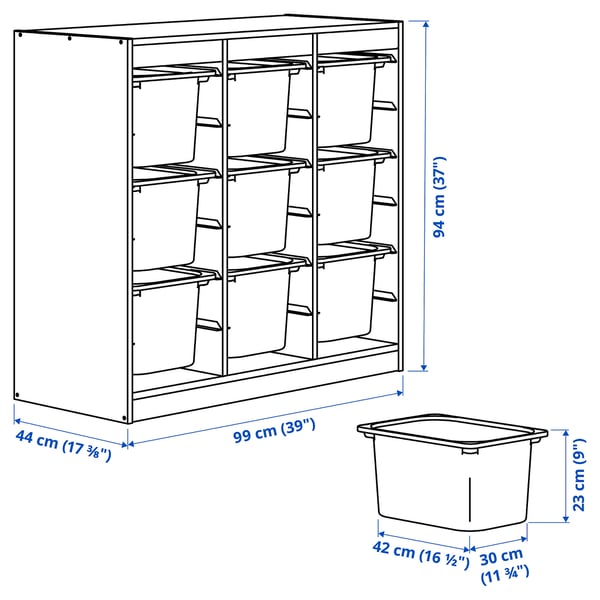 Illustration with measurements for the product: TROFAST.
