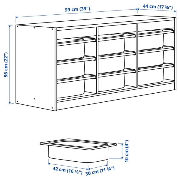 Illustration with measurements for the product: TROFAST.