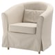 TULLSTA chair, cream, curved back & arms, cushioned seat, beige fabric.