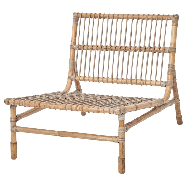 TVARÖ chair, natural rattan, light brown. Hand-woven, outdoor lounge style, low seat, modular.