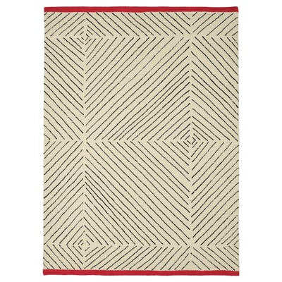 UNDERVISNING rug, off-white & dark red, diamond pattern, wool & cotton, rectangular, modern design.