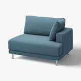 Blue UPPÅKRA chair with bouclé fabric, rounded edges, four metal legs.