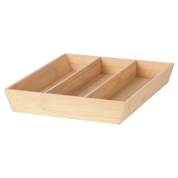 Bamboo drawer organiser, 3 compartments, fits 40 cm drawers, prevents sliding, light brown
