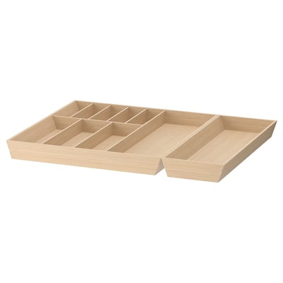 UPPDATERA wooden drawer organiser, light beige. Divided compartments, bamboo and fiberboard.