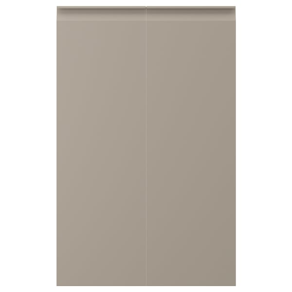 Beige UPPLÖV kitchen cabinets with integrated handles, chamfered edges.