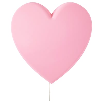 Light pink heart-shaped lamp. Made of recycled polypropylene plastic. Soft glowing design for kids rooms.