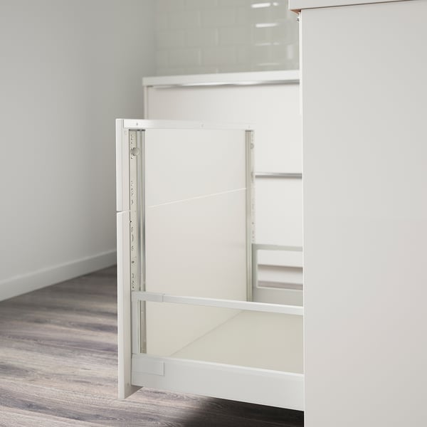 Drawer front connector rail with pre-drilled holes for smooth, aligned kitchen cabinet look.