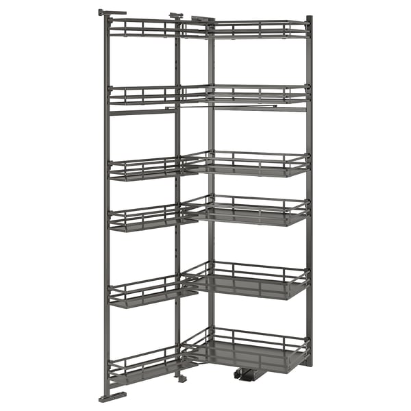 A grey UTRUSTA storage unit with multiple pull-out baskets for organised storage.
