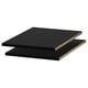 Two black melamine shelves, rectangular.