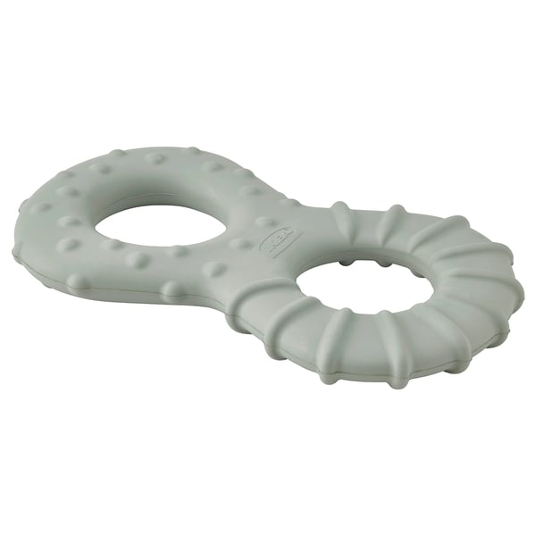 Light green dog toy, UTSÅDD brand, made of natural rubber, teething design, two interconnected rings with textured surface.