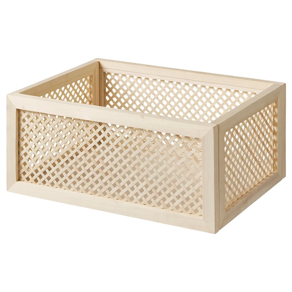 Poplar storage box, open lattice for kallax shelving, light beige, natural look.