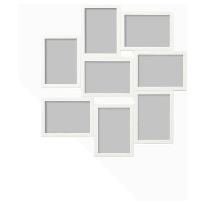 VÄXBO white picture frames set, 8x, various sizes, square & rectangular, simple & modern design, plastic.