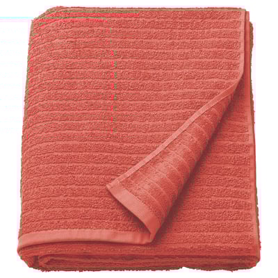 Bright orange VÅGSJÖN towel, folded, 100% cotton, soft, absorbent, ribbed texture.