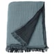VALLKRASSING: teal blue cotton throw blanket, crinkled texture, fringe edges.