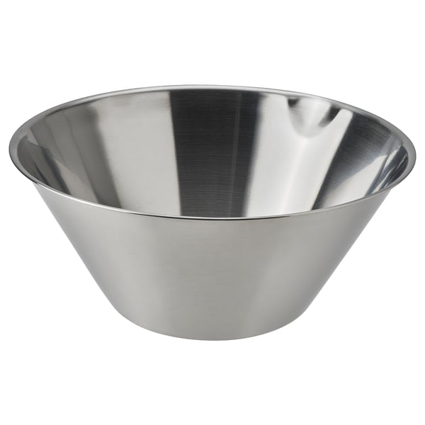 Stainless steel VARDAGEN mixing bowl, 4l, silver, round, smooth sides, spout for pouring.
