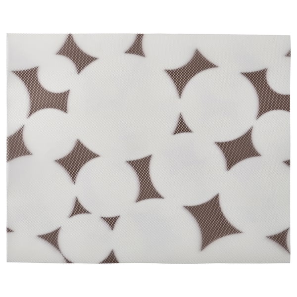 White place mat with scattered brown star patterns, made of recycled polyester.