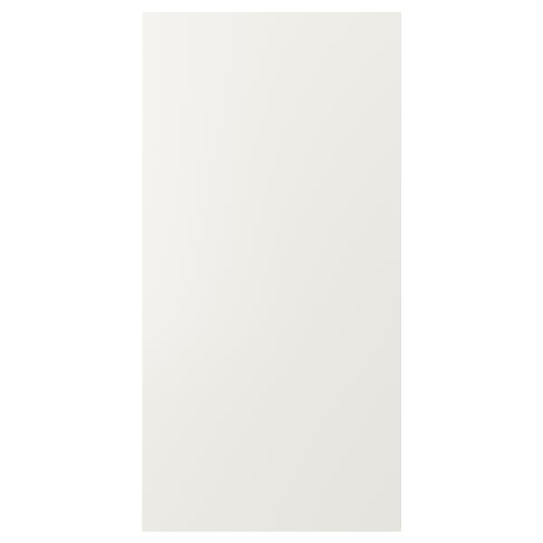 VEDDINGE white kitchen cabinet. Sleek, rectangular, smooth doors. Made from fibreboard, polyurethane, and acrylic paint.