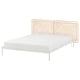 VEVELSTAD bed: white metal frame, rattan headboard, modern design.
