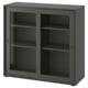 Displays a modern VIHALS cabinet in dark grey with sliding glass doors and adjustable shelves.