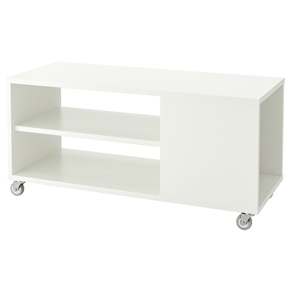 White VIHALS coffee table with shelf and casters