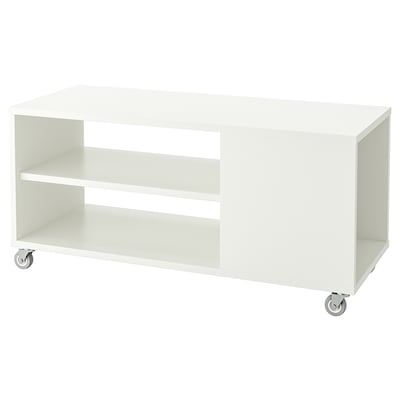 White VIHALS coffee table with shelf and casters