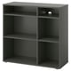 Black VIHALS cube storage with open shelves, four sections for organising.