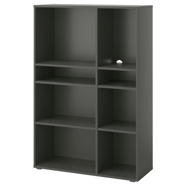 VIHALS black modular bookshelf with open cube design for versatile storage.