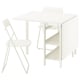 A white VIHALS compact dining set with foldable table and stackable chairs.