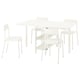 VIHALS white dining set. Three tables, four chairs. Modern, minimalist design. Metal and plastic.