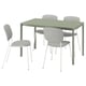 A green VIHALS dining set with four grey chairs and a rectangular table, featuring modern minimalist design.