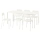 A white VIHALS dining set with a rectangular table and four stackable chairs. Modern design, durable, easy to clean.