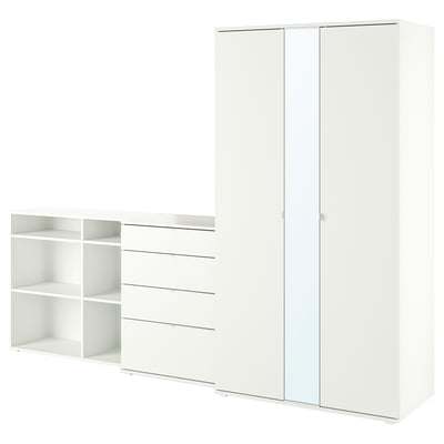 White VIHALS wardrobe and chest of drawers set, modern design.